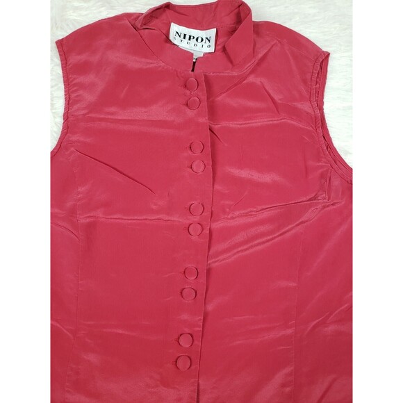 Nipon Studio Women's Top 100% Silk Sleeveless Button Front High Neck Red Sz 6 - Picture 2 of 6